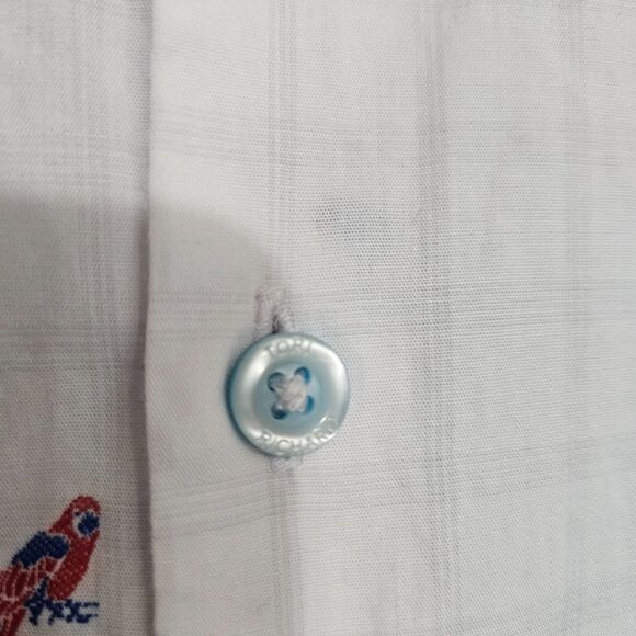 Tori Richard Bird Print Cotton Button Up Men's Sz Large White Embroidered McCaws - Picture 10 of 13